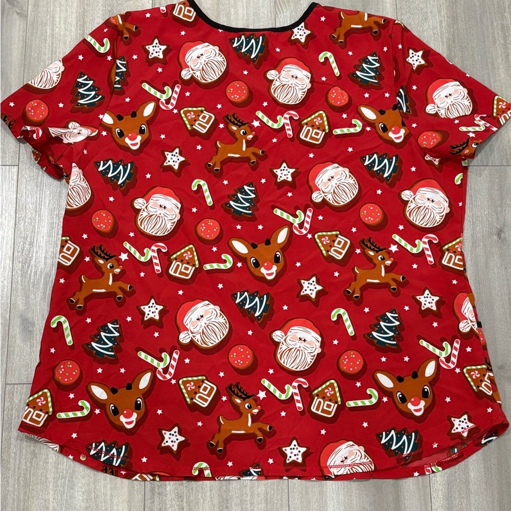 Rudolph Festive Red Christmas Print Scrub Top XL - Picture 2 of 6